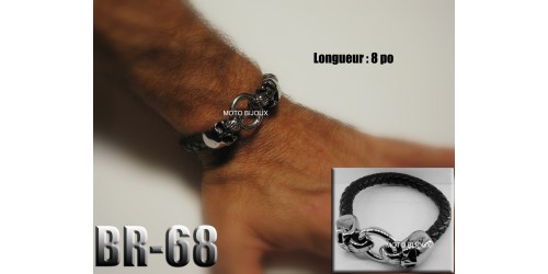 Br-068, Bracelet cuir tête de mort
